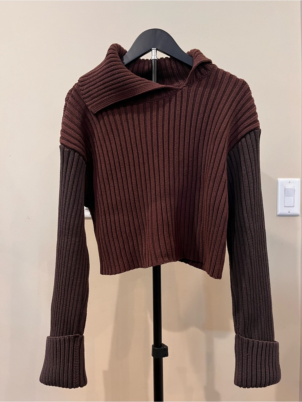 NWT Zara Asymmetric Ribbed Colorblock Crop Sweater M